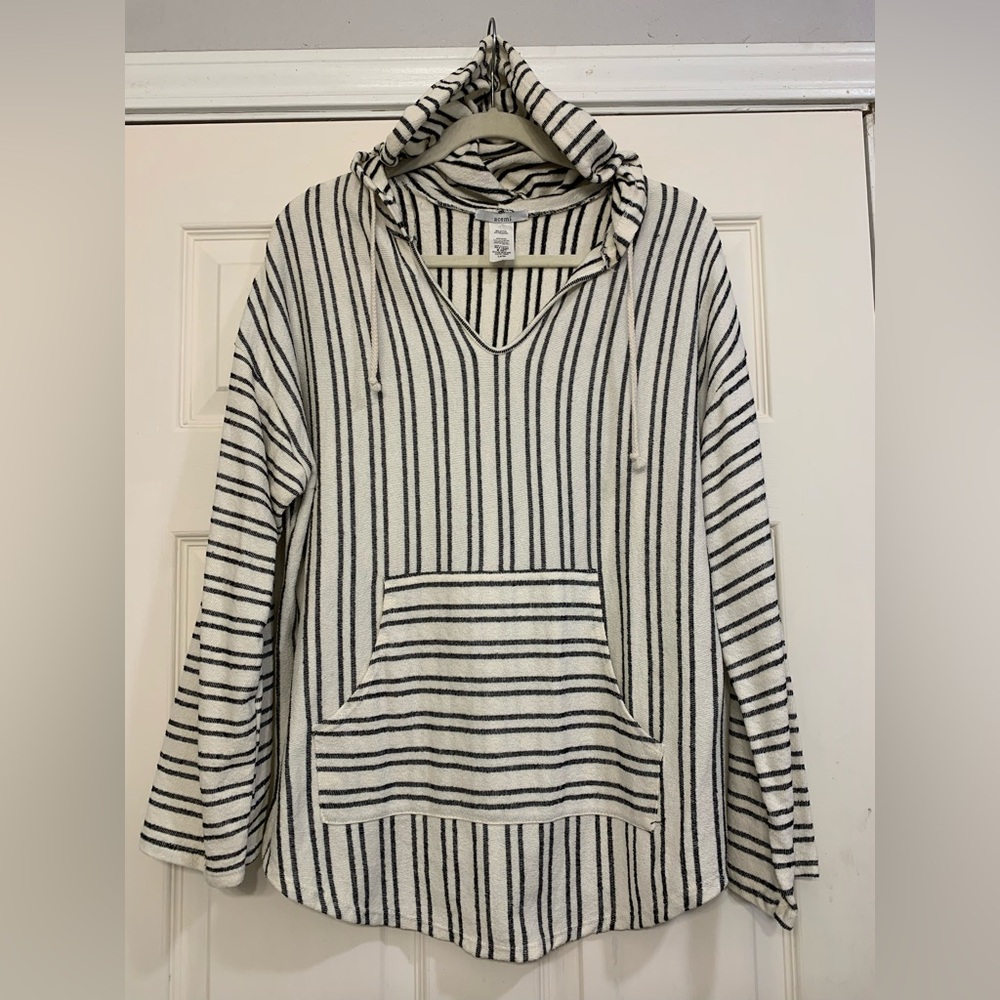 Acemi Off White Black Stripes Sz Large Pullover Hoodie. 2630